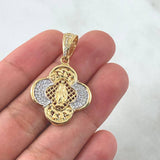 Dije Virgen Milagrosa 5gr / 3.5cm / Flor Cubana - Circones Blancos Dos Oros Amarillo Blanco 18K