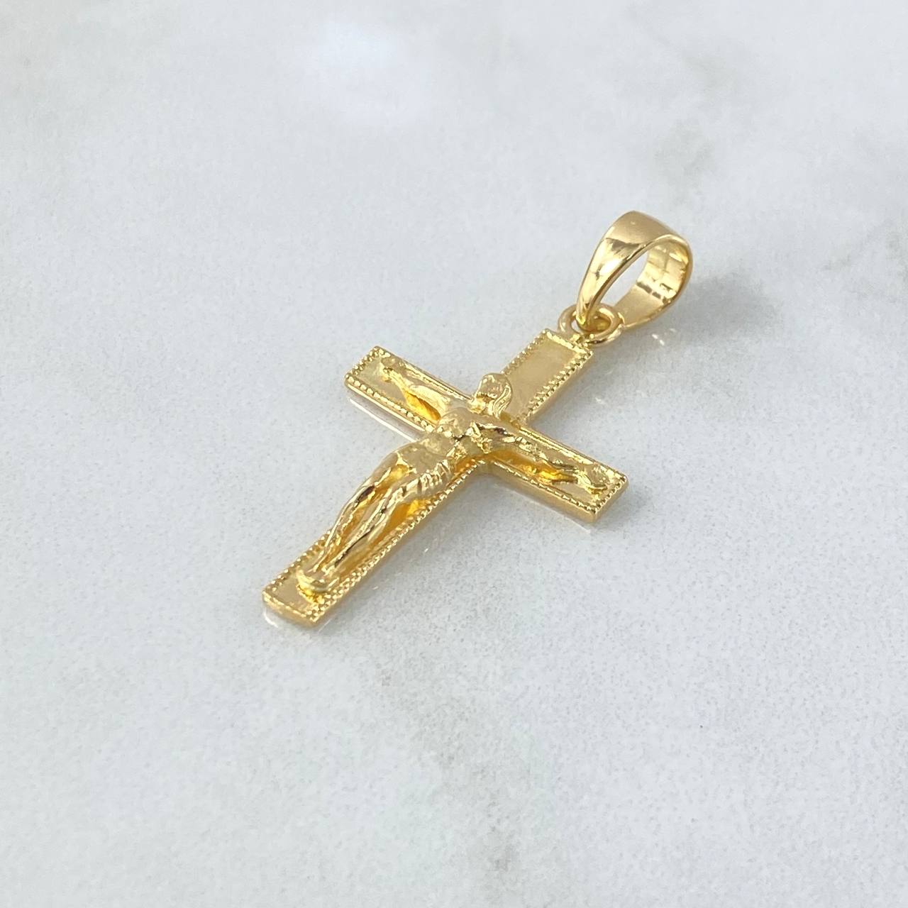 Dije Cruz Cristo 4.15gr / 3.6cm / Borde Punteado Oro Amarillo 18K