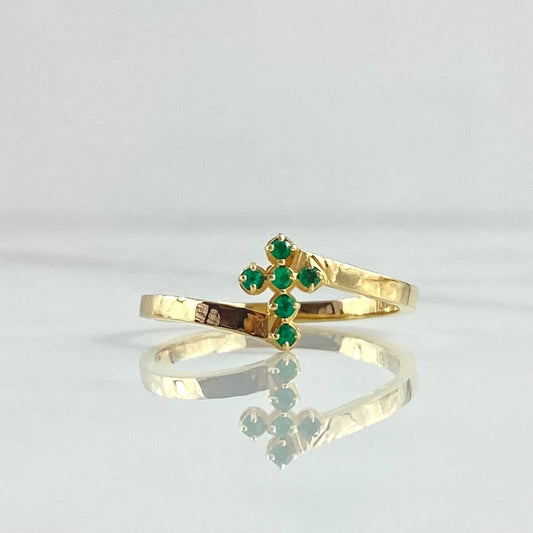 Anillo Cruz 2.25gr / T7 1/2 / Esmeraldas 8 Pts Oro Amarillo 18K (Joya)