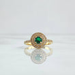 Anillo Solitario Halo Circular Tupido 3.85gr / T6 1/4 / Circones Blancos - Verde Oro Amarillo 18K