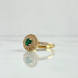 Anillo Solitario Halo Circular Tupido 3.85gr / T6 1/4 / Circones Blancos - Verde Oro Amarillo 18K