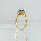 Anillo Solitario Halo Circular Tupido 3.85gr / T6 1/4 / Circones Blancos - Verde Oro Amarillo 18K