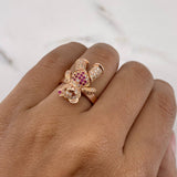 Anillo Oso Articulado 5.8gr / T5 3/4 / Circones Blancos Cafes Fucsias Oro Amarillo 18K &