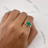 Anillo Trebol VCyA 3.1gr / T7 / Malaquita Verde Liso Oro Amarillo 18K &