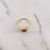 Anillo Trebol VCyA 3.05gr / T8 / Malaquita Verde Circones Blancos Oro Amarillo 18K &