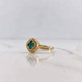 Anillo Trebol VCyA 3.05gr / T8 / Malaquita Verde Circones Blancos Oro Amarillo 18K &