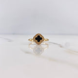 Anillo Trebol VCyA 3.05gr / T8 / Onix Negro Circones Blancos Oro Amarillo 18K &