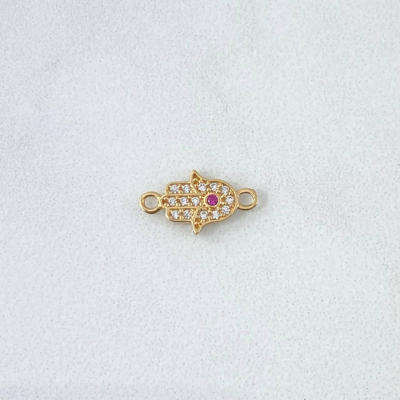 Herraje Mano Hamsa 0.5gr / 1.4cm / Circones Blancos Fucsia Oro Amarillo 18K ©