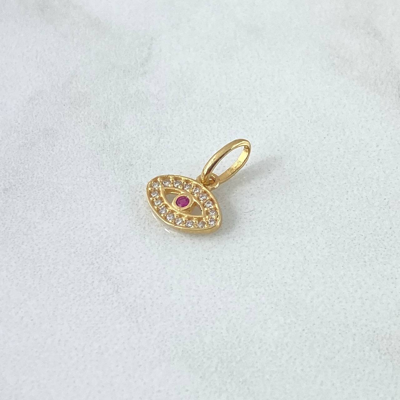 Dije Ojo Turco 0.65gr / 1.5cm / Circones Blancos Fucsia Oro Amarillo 18K