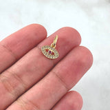 Dije Ojo Turco 0.65gr / 1.5cm / Circones Blancos Fucsia Oro Amarillo 18K