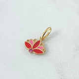 Dije Flor India 0.75gr / 1.7cm / Resina Rosada Roja Circon Fucsia Oro Amarillo 18K ©