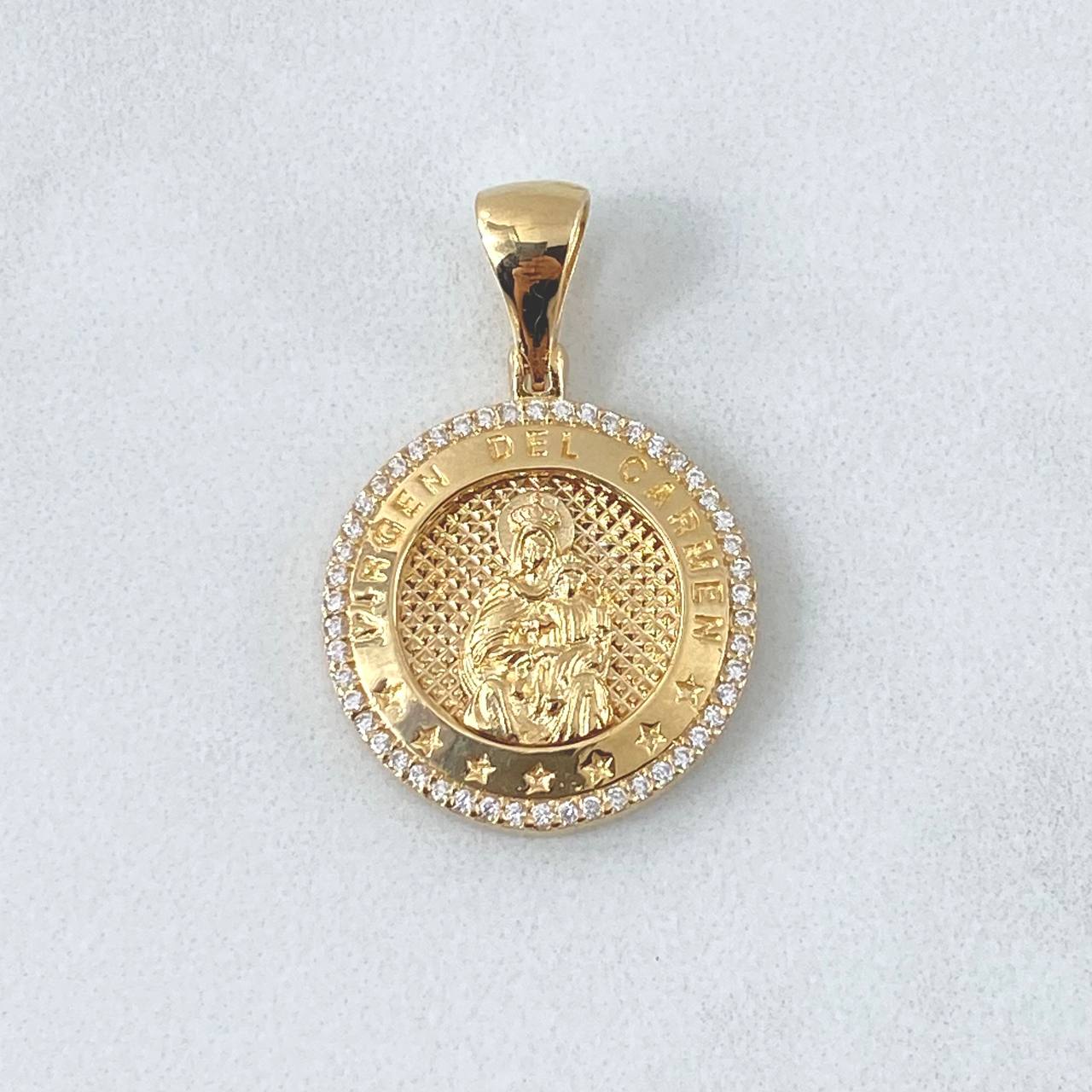 Dije Virgen del Carmen 4.4gr / 3cm / Circulo enmallado Circones Blancos Oro Amarillo 18K ©