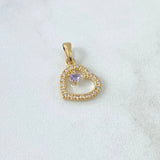 Dije Corazón Interno Colgante 1.6gr / 2.3cm / Circones Blancos Violeta Oro Amarillo 18K ©