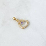 Dije Corazón Interno Colgante 1.6gr / 2.3cm / Circones Blancos Violeta Oro Amarillo 18K ©