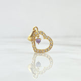 Dije Corazón Interno Colgante 1.6gr / 2.3cm / Circones Blancos Violeta Oro Amarillo 18K ©