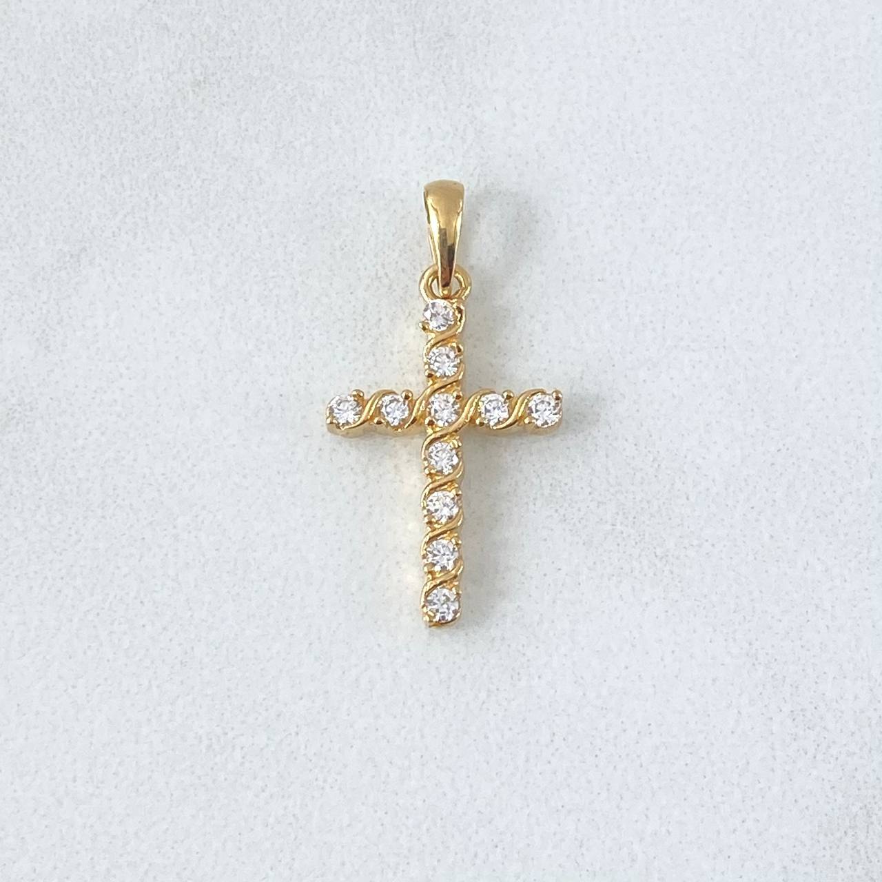 Dije Cruz Enreversada 1.5gr / 2.5cm / Circones Blancos Oro Amarillo 18K