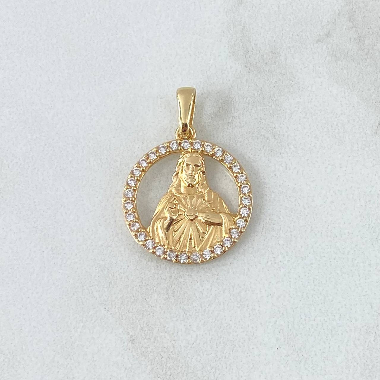 Dije Sagrado Corazón de Jesús 1.85gr / 2.3cm / Circones Blancos Oro Amarillo 18K