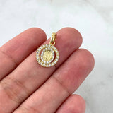 Dije Virgen Milagrosa Doble Aro 1.35gr / 1.9cm / Circones Blancos Oro Amarillo 18K