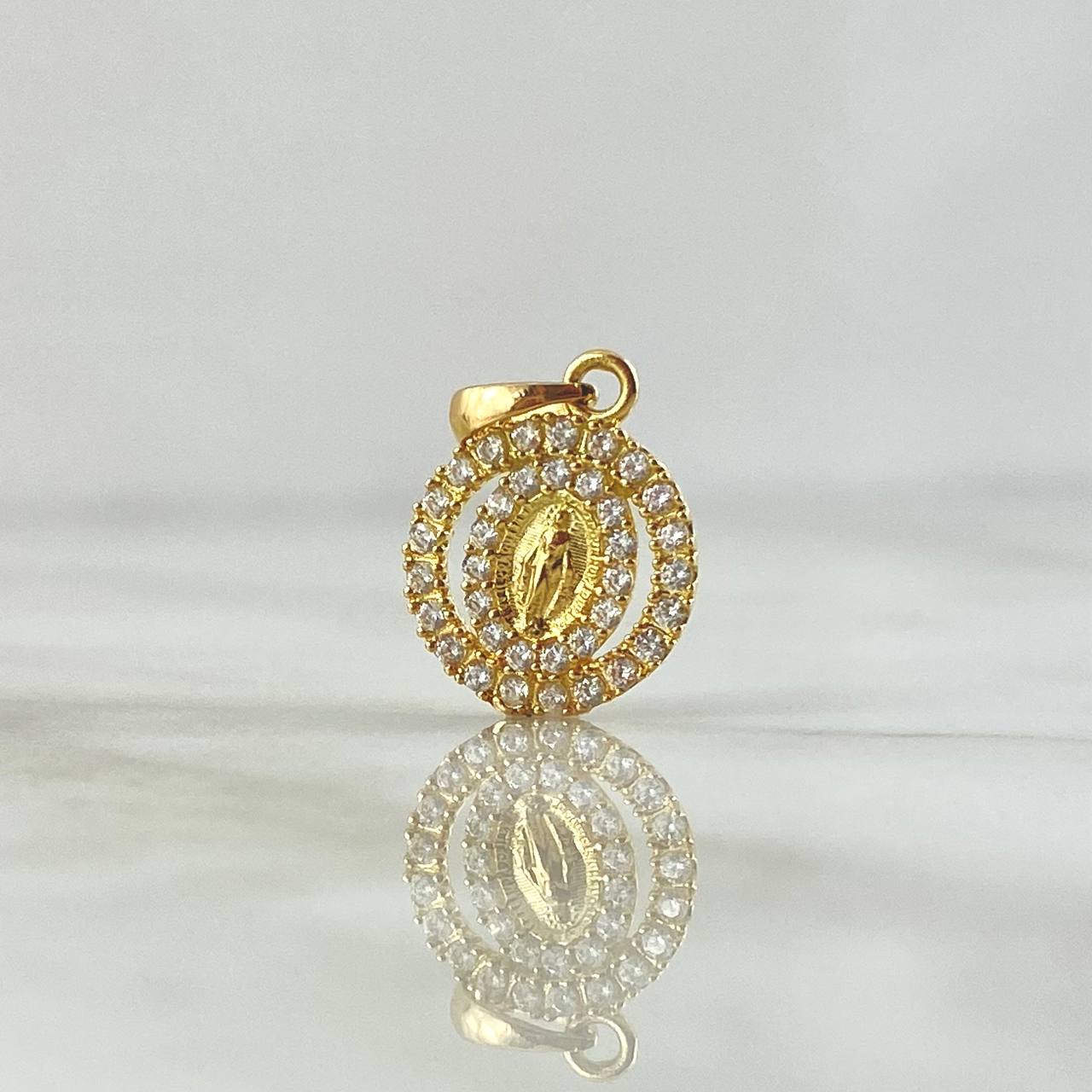 Dije Virgen Milagrosa Doble Aro 1.35gr / 1.9cm / Circones Blancos Oro Amarillo 18K