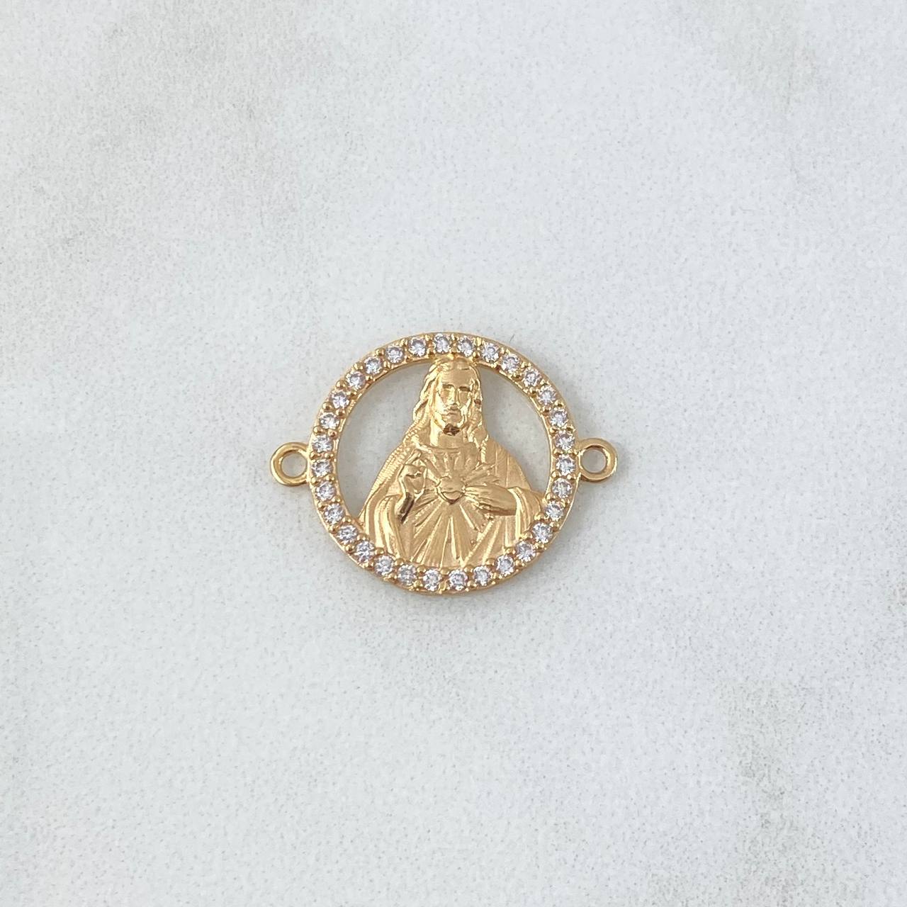 Herraje Sagrado Corazón De Jesús 2gr / 2.3cm / Circones Blancos Oro Amarillo 18K ©