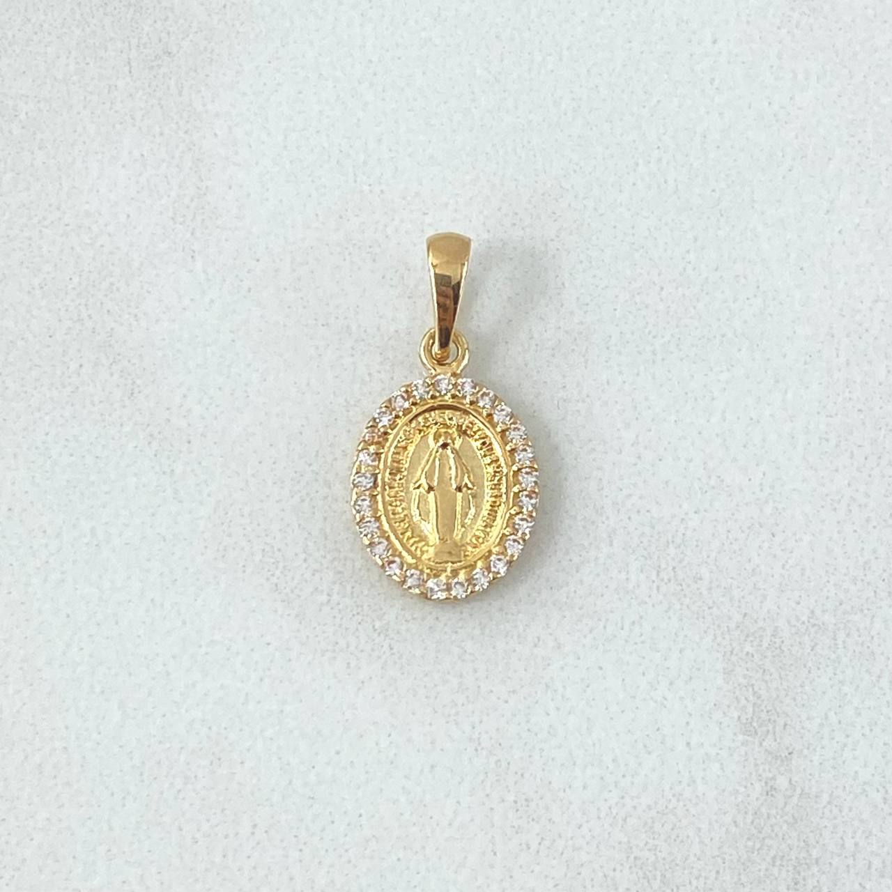 Dije Virgen Milagrosa 1.25gr / 1.9cm / Circones Blancos Oro Amarillo 18K ©