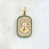 Dije Placa Rostro de Cristo 6.6gr / 3.4cm / Circones Blancos Verdes Oro Amarillo 18K ©