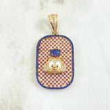 Dije Placa Cara de Pato 11.5gr / 4.6cm / Relieve Circones Blancos Azules Fucsia Oro Amarillo 18K ©