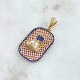 Dije Placa Cara de Pato 11.5gr / 4.6cm / Relieve Circones Blancos Azules Fucsia Oro Amarillo 18K ©