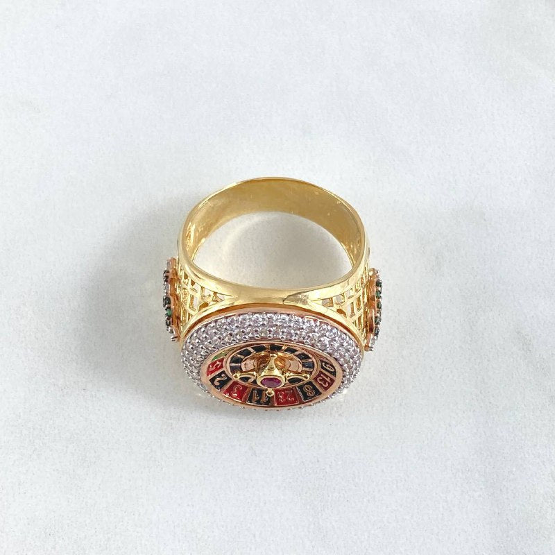 Anillo Ruleta Dinero Móvil 14.25gr / T11 1/2 / Circones Colores Tres Oros 18K