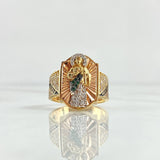 Anillo San Judas 10gr / T9 3/4 / Circones Blancos Verdes Tres Oros 18K