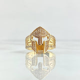 Anillo  Casco De Gladiador  8.6gr / T9 1/2 / Circones Blancos Oro Amarillo 18K