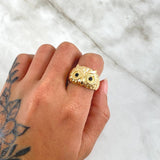 Anillo Buho 8.55gr / T9 / Circones Negros Oro Amarillo 18K