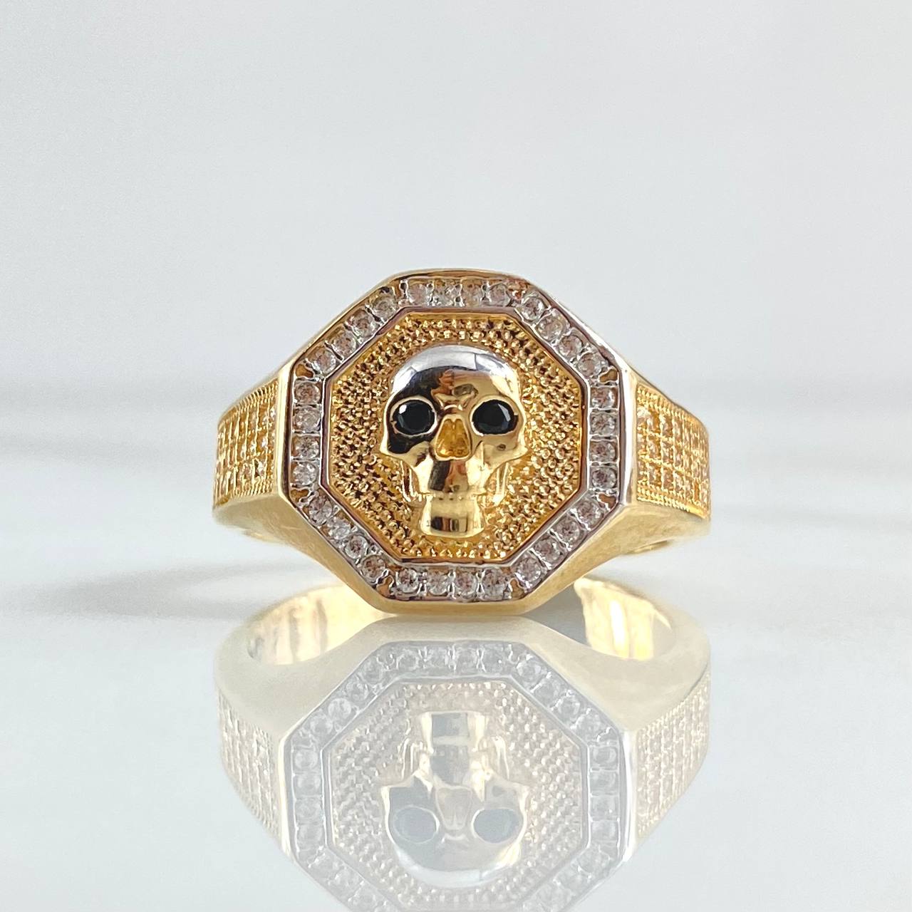 Anillo calavera Octagonal 9.1gr / T10 3/4 / Circones Blancos Negros Dos Oros Amarillo Blanco 18K