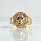 Anillo calavera Octagonal 9.1gr / T10 3/4 / Circones Blancos Negros Dos Oros Amarillo Blanco 18K