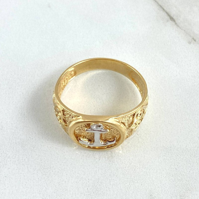 Anillo Ancla 7.3gr / T11 1/2 / Texturizado Dos Oros Amarillo Blanco 18K