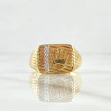 Anillo Corona Estrias Diagonales 5.65gr / T9 1/4 / Circones Blancos Oro Amarillo 18K