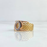 Anillo Aro Hoz Bifurcada 4.85gr / T7 / Circones Blancos Tres Oros 18K *