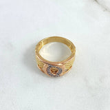 Anillo Aro Hoz Bifurcada 4.85gr / T7 / Circones Blancos Tres Oros 18K *