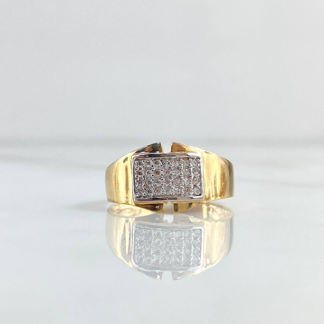 Anillo Cuadro Grueso 4gr / T7 / Circones Blancos Dos Oros Amarillo Blanco 18K *