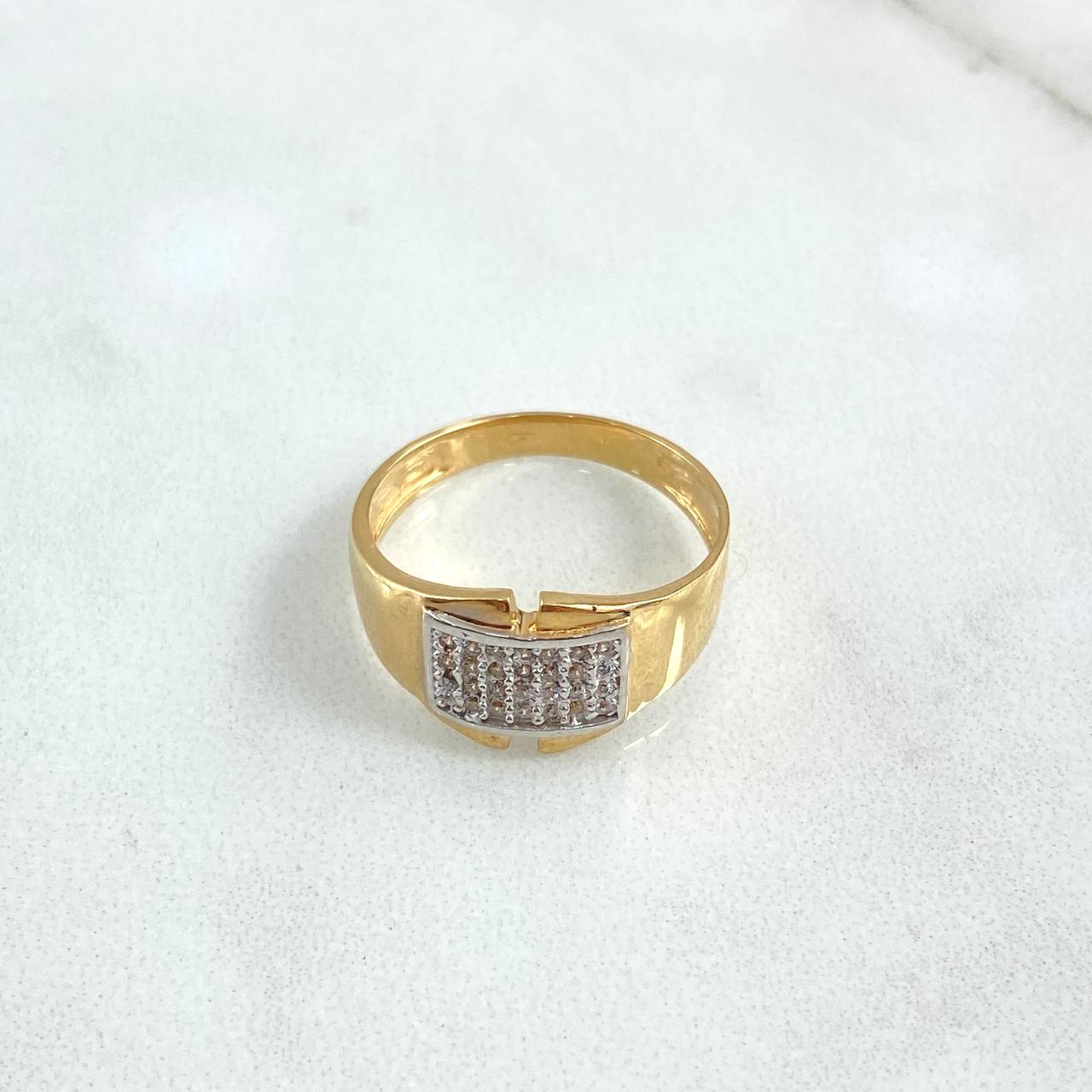 Anillo Cuadro Grueso 4gr / T7 / Circones Blancos Dos Oros Amarillo Blanco 18K *