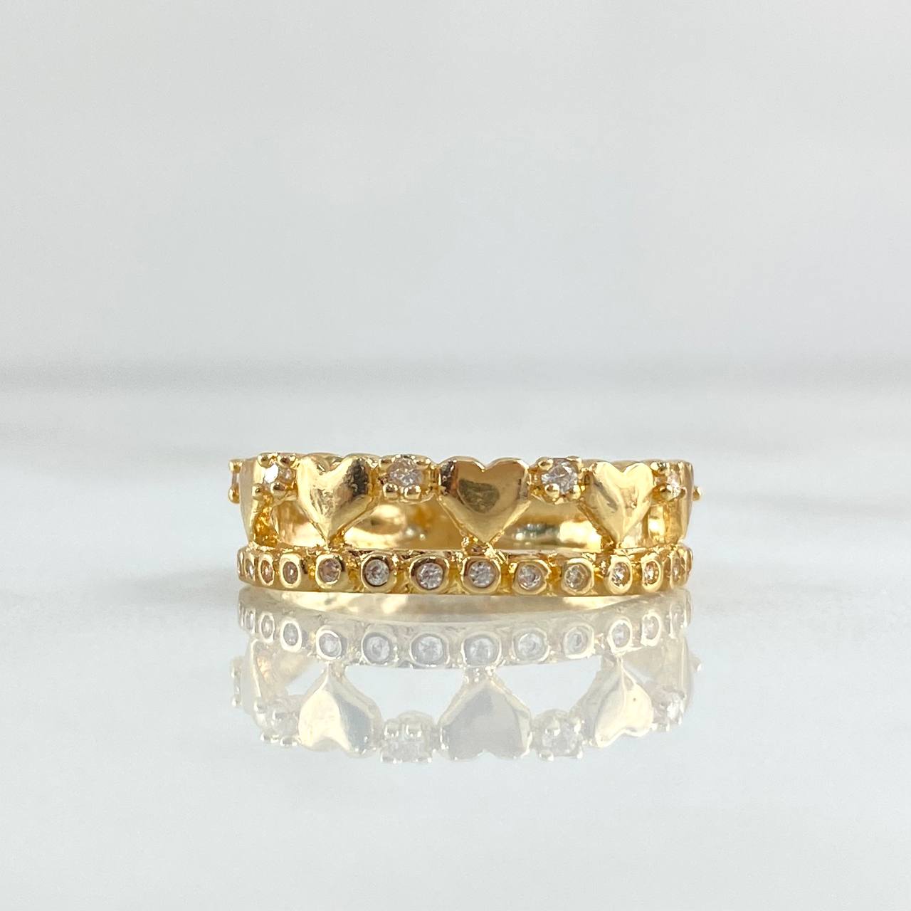 Anillo Linea Base Corazon 3.05gr / T6 3/4 / Circones Blancos Oro Amarillo 18K *