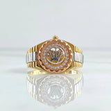 Anillo Cinturon Corona 8.85gr / T10 1/4 / Movil Circones Blancos Tres Oros 18K *