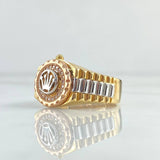 Anillo Cinturon Corona 8.85gr / T10 1/4 / Movil Circones Blancos Tres Oros 18K *