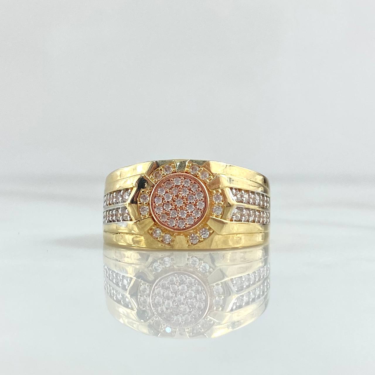 Anillo Mosaico Circular 9.35gr / T10 1/4 / Circones Blancos Oro Amarillo 18K *