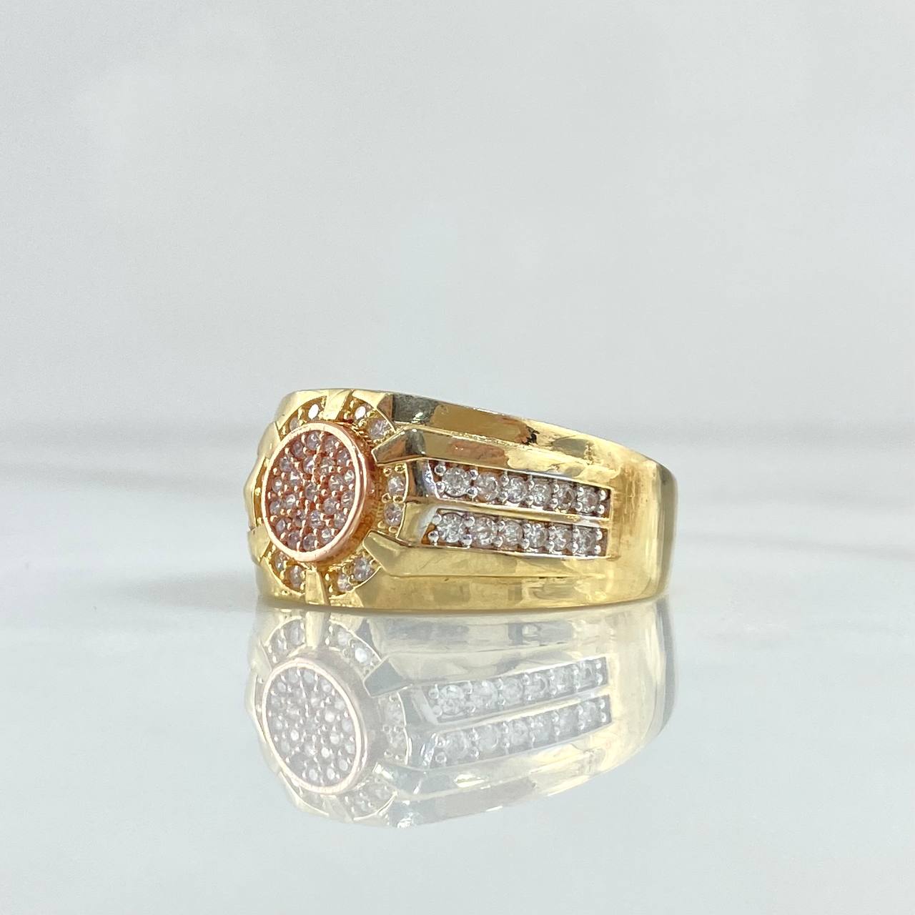 Anillo Mosaico Circular 9.35gr / T10 1/4 / Circones Blancos Oro Amarillo 18K *