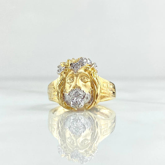 Anillo Rostro De Cristo 6.55gr / T8 3/4 / Circones Blancos Dos Oros Amarillo Blanco 18K *