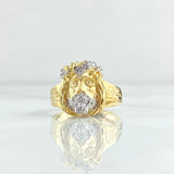 Anillo Rostro De Cristo 6.55gr / T8 3/4 / Circones Blancos Dos Oros Amarillo Blanco 18K *