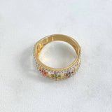 Anillo Tres Cruces Pez 3.6gr / T6 1/4 / Circones De Colores Oro Amarillo 18K *