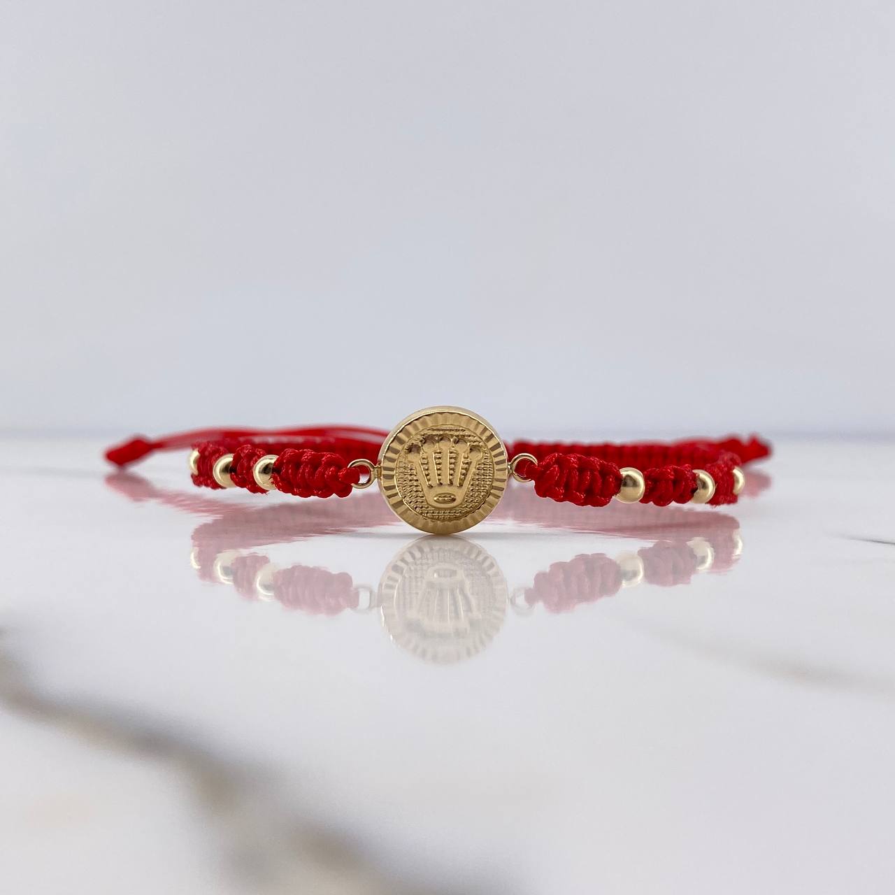 Pulsera Roja Corona RX 1.05gr / 3mm Bolas Lisas Oro Amarillo 18K &