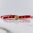 Pulsera Roja San Miguel Arcangel 0.6gr / 3mm Tambor Bolas Lisas Oro Amarillo 18K &